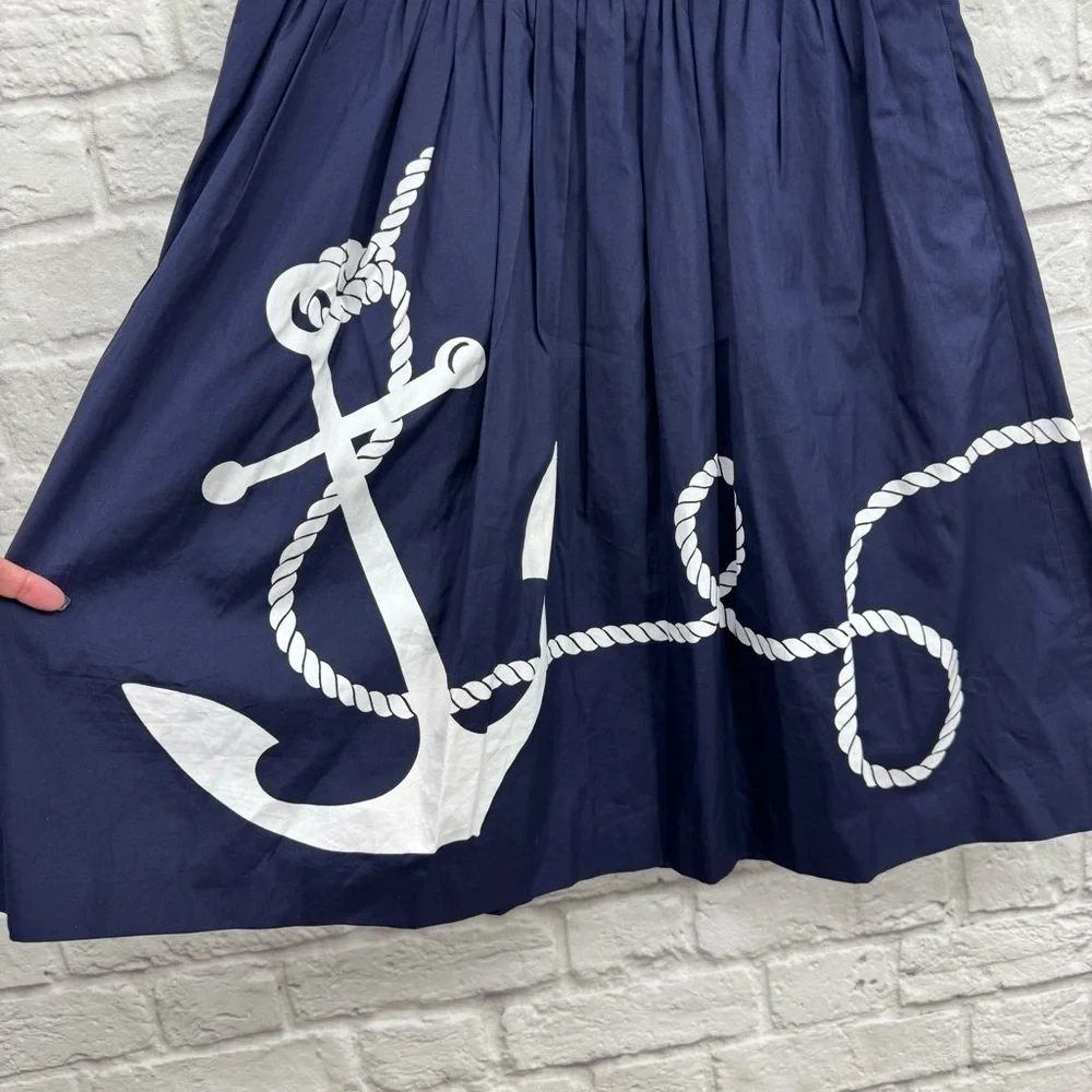 J.Crew Navy Blue Cotton A-Line Pleated Anchor Skirt Size 2 Nautical Coastal